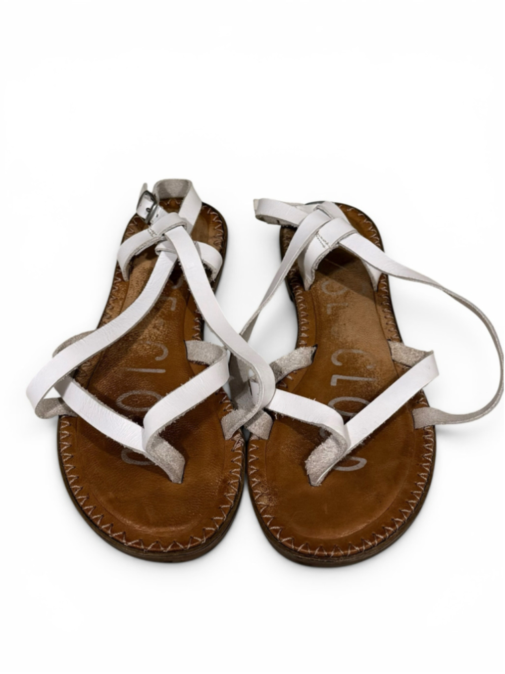 M&C Women’s White Leather Strappy Flat Sandals Women’s US 7 EU 38 Made in Spain - Picture 2 of 9